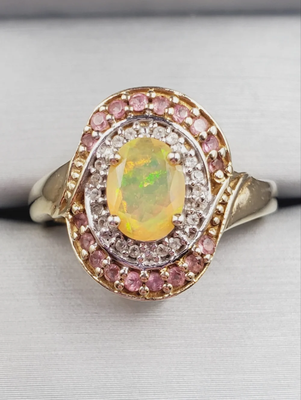 Opal Halo Ring In Yellow Gold - 925 Sterling Silver